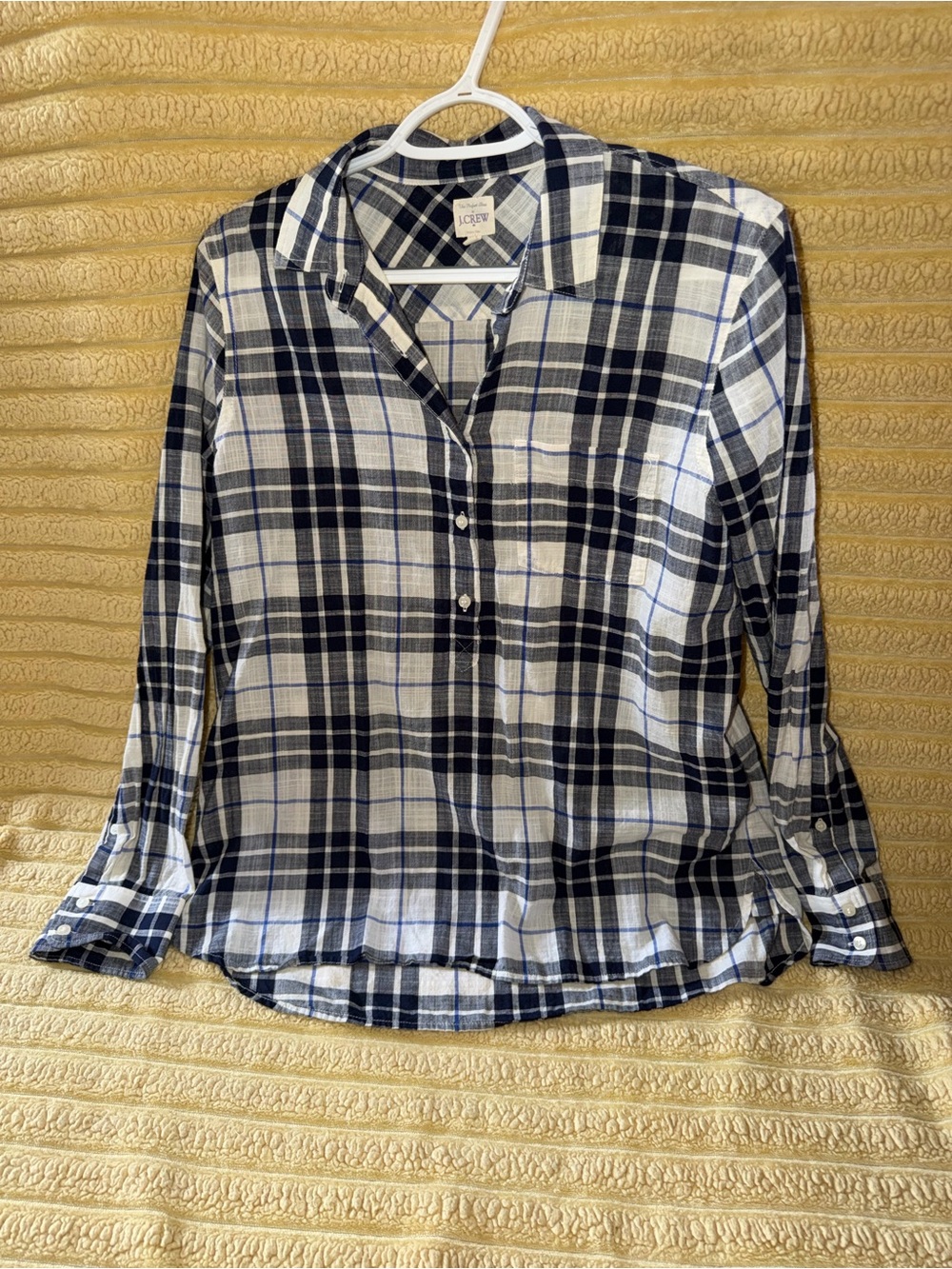 J. Crew Navy, White and Blue Plaid Button-Down Shirt